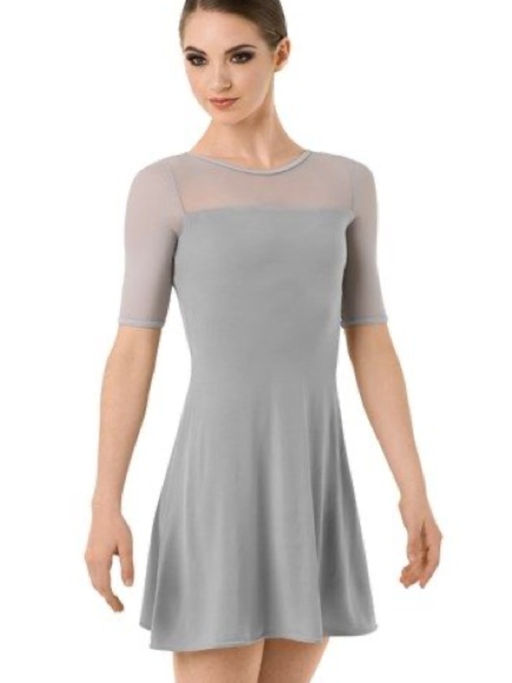 balera Gray Mesh Short Sleeve Dance Dress